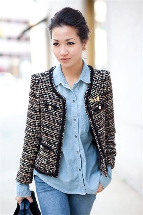 chanel style jacket|Chanel style denim jacket.